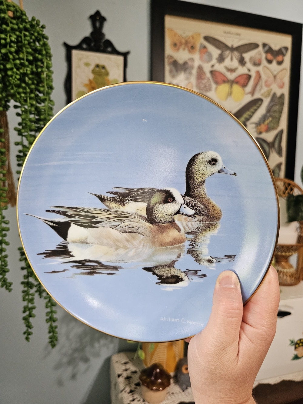 Vintage 90s Wigeon Duck Decorative Plate Gold Rim Morris Grandpacore Cottagecore